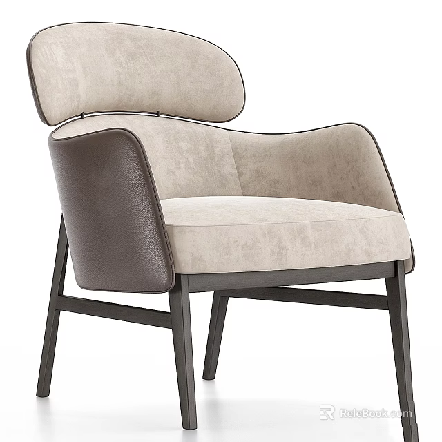 Modern Accent Chair With Beige Upholstery Dark Brown Leather Accents And Black Legs 3d model 