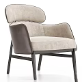 Modern Accent Chair With Beige Upholstery Dark Brown Leather Accents And Black Legs