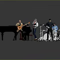 Group of Musicians Playing Piano Guitar Drums in Live Band Performance
