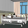 Hospital Ward Interior With White Beds Curtains Window And Ceiling Lighting