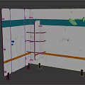 Foldable Room Divider With White Surface Teal And Orange Stripes Open Shelves