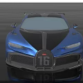 Bugatti Blue Sports Car With Open Doors Black Roof Rear Spoiler And Reflective Surface