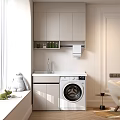 Modern Home Balcony Design With Washing Machine Storage Cabinets And Natural Light