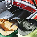 Vintage White Convertible Sports Car with Black Soft Top Red Interior Multiple Views