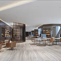 Modern Public Office Space With Open Layout Work Desks Bookshelves And Lighting