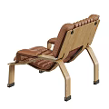 Brown Leather Leisure Chair with Quilted Backrest and Wooden Armrests Legs Modern Design
