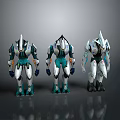 Three Futuristic Robots With Silver Blue White Armor And Streamlined Mechanical Design 3d model