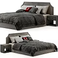 Stylish Modern Double Bed Setup With Headboard Pillows Bedspread And Nightstand 3d model