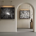 Modern Minimalist Interior With Two Wall Art Pieces Archway And Vase Decoration