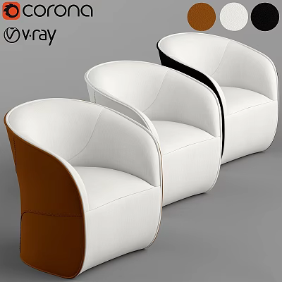 Modern Leisure Chairs With White And Brown Upholstery Curved Armrests Design 3d model
