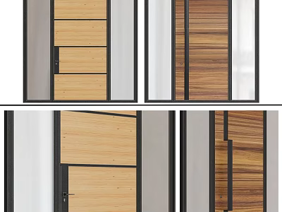 Various Wooden Hinged Door Designs With Glass Insert And Black Frame 3d model