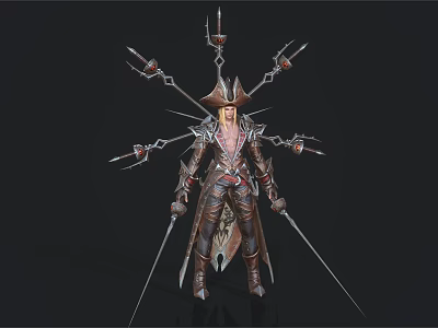 Fantasy Character Wearing Ornate Outfit With Dual Swords And Creature Appendages 3d model