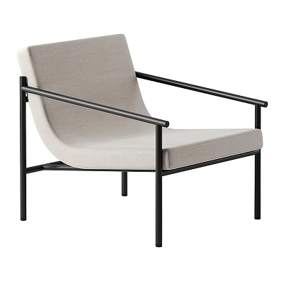 Modern Leisure Chair With Light Gray Fabric And Black Metal Armrest Frame 3d model