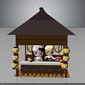 Lego Style Miniature Pavilion Scene With Brown Roof Yellow Lanterns Figures And Bar Counter