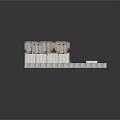 Cartoon Scene With Striped Roof Building Crates Stones And Small Pool