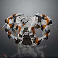 Futuristic Mechanical Creature Robotic Structure With White Orange Black Colors And Geometric Design