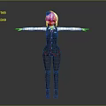 Anime Style Female Character 3D Model With White Hair Black Vest And Red Accents