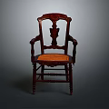 Classic Wooden Armchair With Carved Backrest And Orange Woven Seat Design