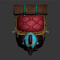 Fantasy Bird Like Character With Blue Pink Neck And Brown Backpack Featuring Green Accents