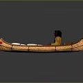 Traditional Wooden Canoe With Person In Yellow Clothing Black Hat Red Dot And White Seats
