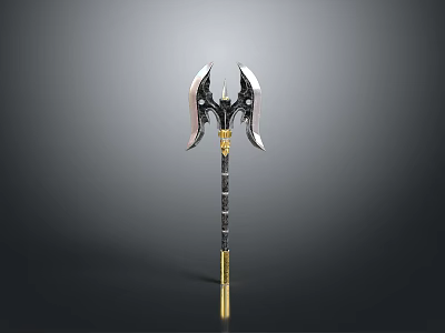 Double Bladed Battle Axe With Black And Gold Ornate Handle Design 3d model