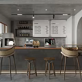 Modern Minimalist Cafe Interior With Counter Coffee Machine Menu Board And Bar Stools 3d model