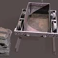Old Rusty Railway Cart Placed On Metal Tracks With Stone Blocks
