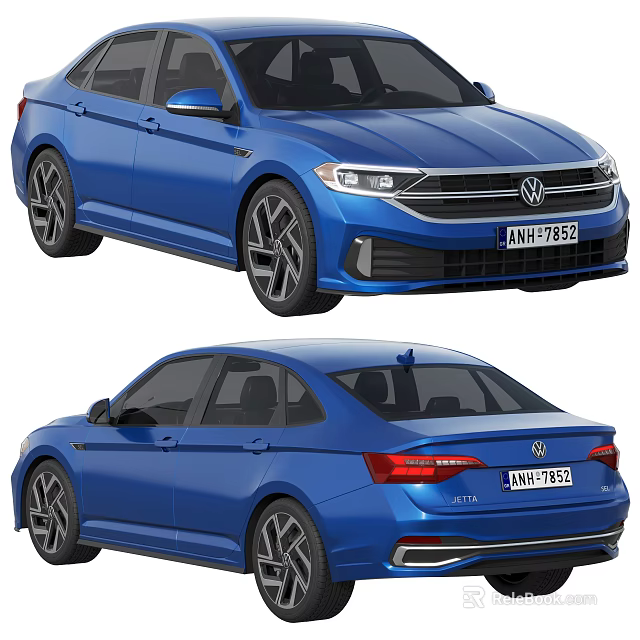 Blue Volkswagen Sedan Showcasing Front And Rear Views 3d model 