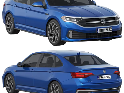 Blue Volkswagen Sedan Showcasing Front And Rear Views 3d model