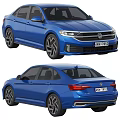 Blue Volkswagen Sedan Showcasing Front And Rear Views