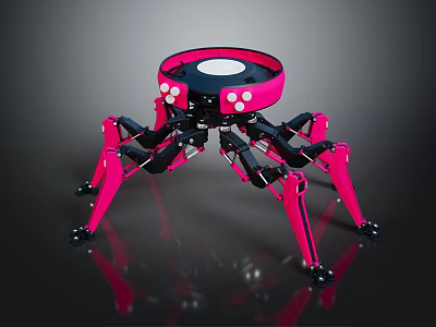 Pink Spider Shaped Robot With Mechanical Legs And Circular Platform Design 3d model