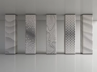 Modern Metallic Decorative Columns With Various Unique Textured Patterns For Interior 3d model