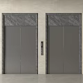 Two Modern Elevators With Gray Doors And Marble Frames Against Light Colored Walls 3d model