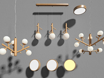 Nordic Lamps Combination Log Chandelier Ceiling Lamp Combination 3d model