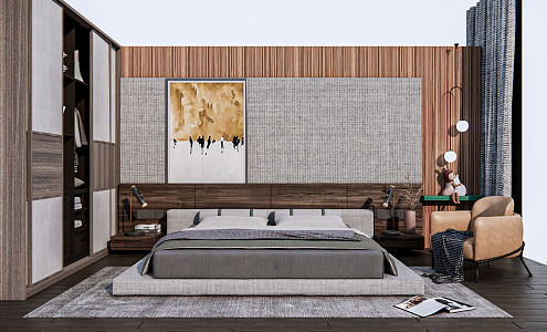 Modern Background Double Bed Simple 3d model