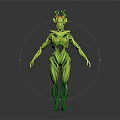 Green Plant Inspired Fantasy Creature Character With Vine Like Body Structure And Leafy Head