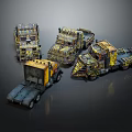 Industrial Modified Trucks With Detailed Mechanical Structures And Yellow Accents