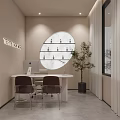 Elegant Modern Beauty Salon Reception Area With Curved Lighted Desk And Marble Product Display Wall