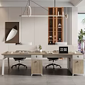 Modern Public Office Workspace With Partitioned Desks Office Chairs Potted Plants And City View Windows