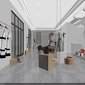 Modern Clothing Store Interior With White Dresses Wooden Displays Large Windows And Mirrors