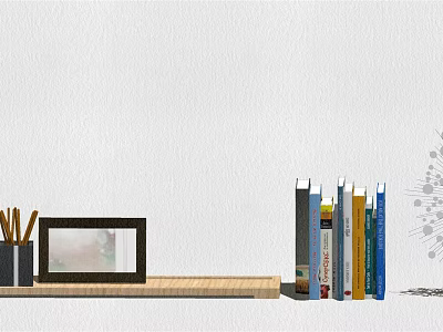 Decorative Ornament Set With Wooden Shelf Photo Frame Pen Holder And Books 3d model