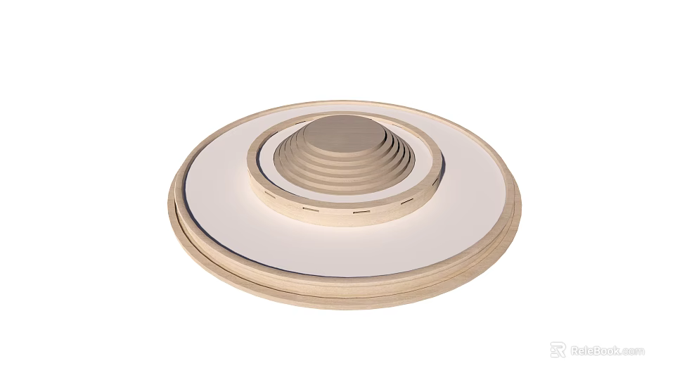 Light Colored Circular Multi Tiered Fountain Structure With Concentric Wooden Layers 3d model 