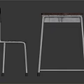 Wooden Top Table and Chair Furniture Set with Metal Legs and Brown Finish