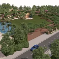 Park Landscape With Green Lawn Trees Children's Playground Slides Climbing Frames And Street Lamps