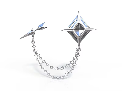 Silver Decorative Weapon with Star Diamond Shaped Design Connected via Metal Chain and Arrow Part 3d model