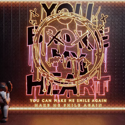 Modern decorative lights trend graffiti neon background wall 3d model