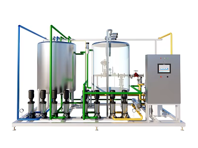Stainless Steel Automated Industrial Equipment System With Storage Tanks Piping Control Panel And Pumps 3d model