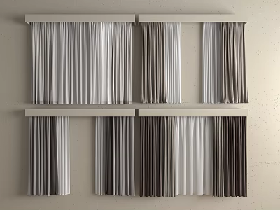 Modern Interior Curtains With Colorful Hanging Fabric In Gray White Brown 3d model