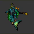 Colorful Mythical Creature Character With Blue Green Body Yellow Green Scales And Plant Head