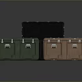 Green Brown And Black Storage Trunks With Open Lid Showing Interior And Metal Latches